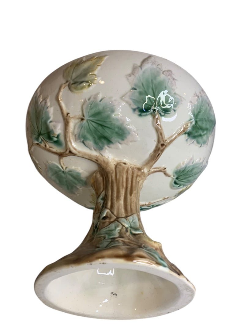 Antique English Majolica Pedestal Fruit Compote Serving Dish Maple Leaves