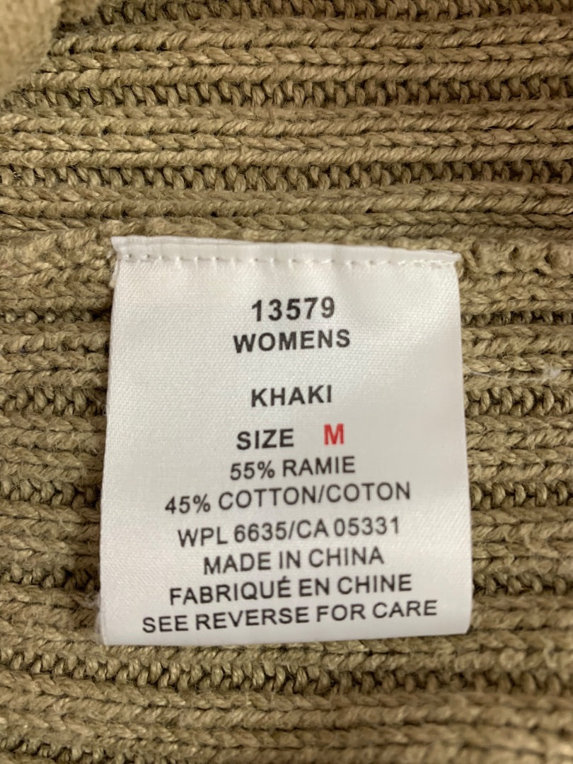 Medium Woolrich Womens Tan Khaki Full Zip Sweater Vest Cotton Blend