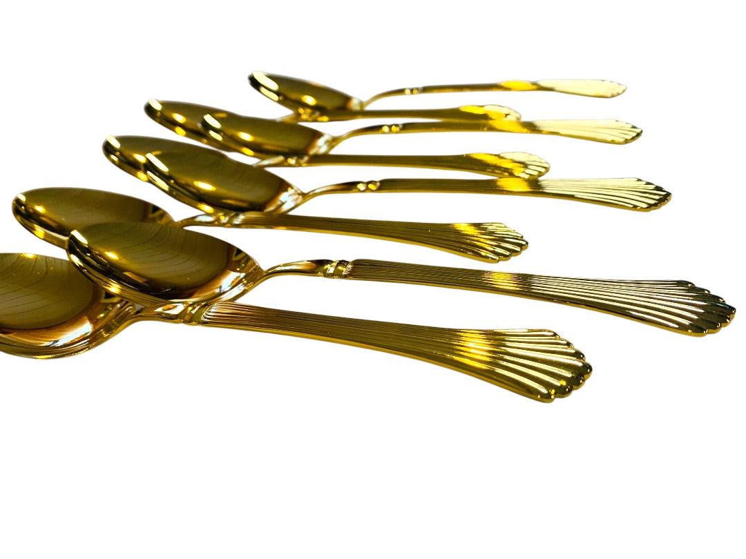 Gold Electroplate Vintage Tablespoons Set of 8 Scalloped 7.5 Inch