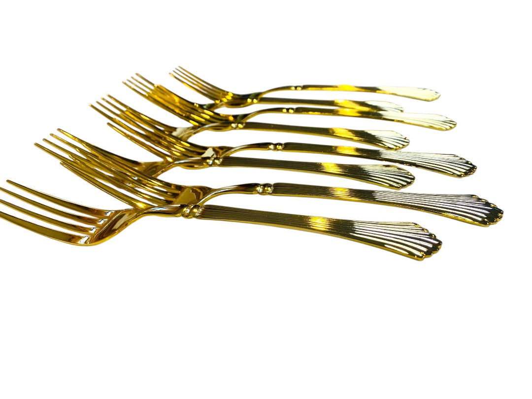 Gold Electroplate Vintage Dinner Forks Set of 8 Scalloped 7.75 Inch