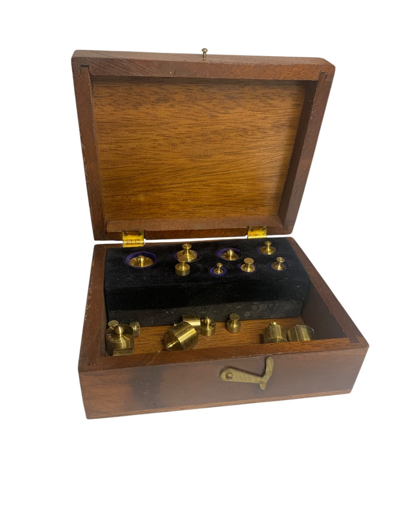 Vintage Lot of 25 Jewelers Weights in Wooden Box Apothecary Medical B