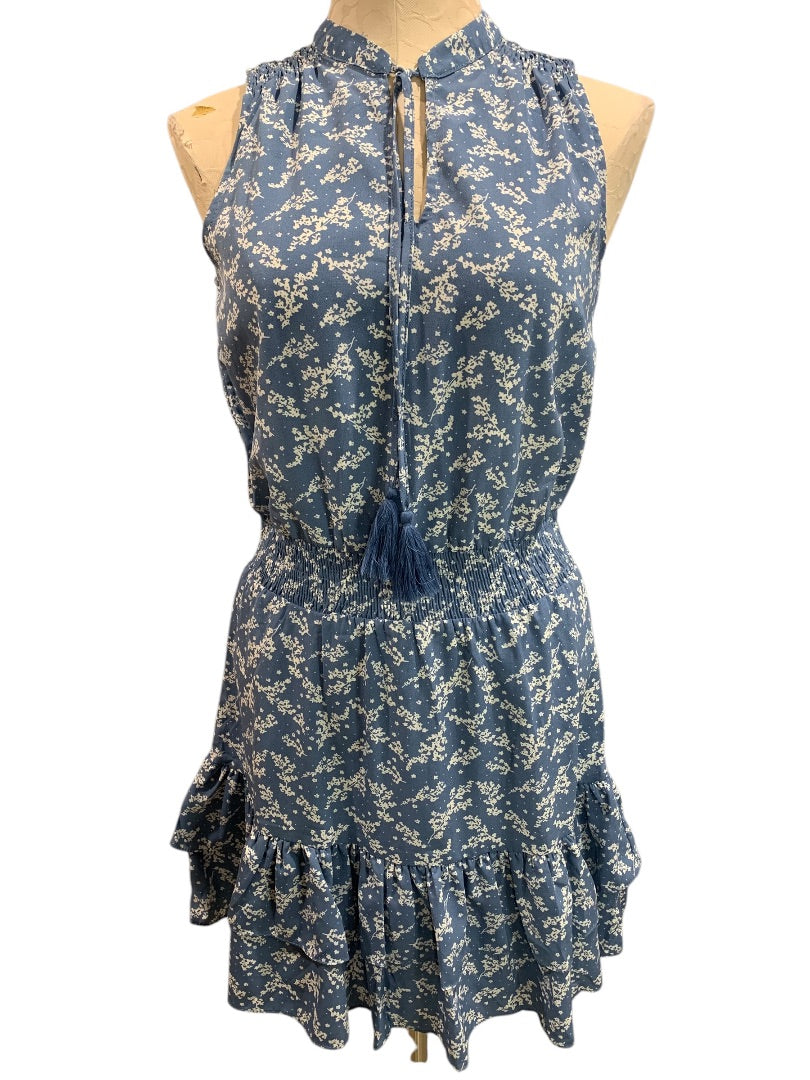 XS Saks Fifth Avenue Dress Peasant Style Blue White Floral Sleeveless
