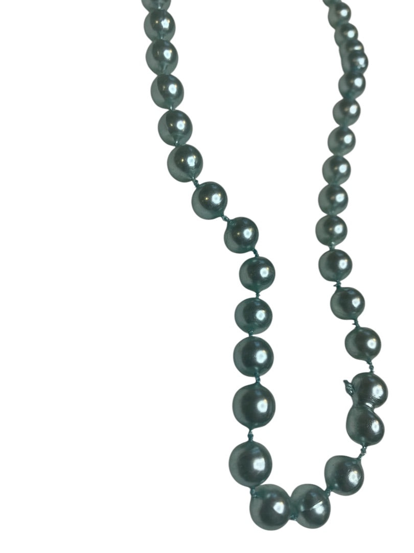 Vintage Faux Aqua Pearl 23 Inch Necklace No Clasp Overhead