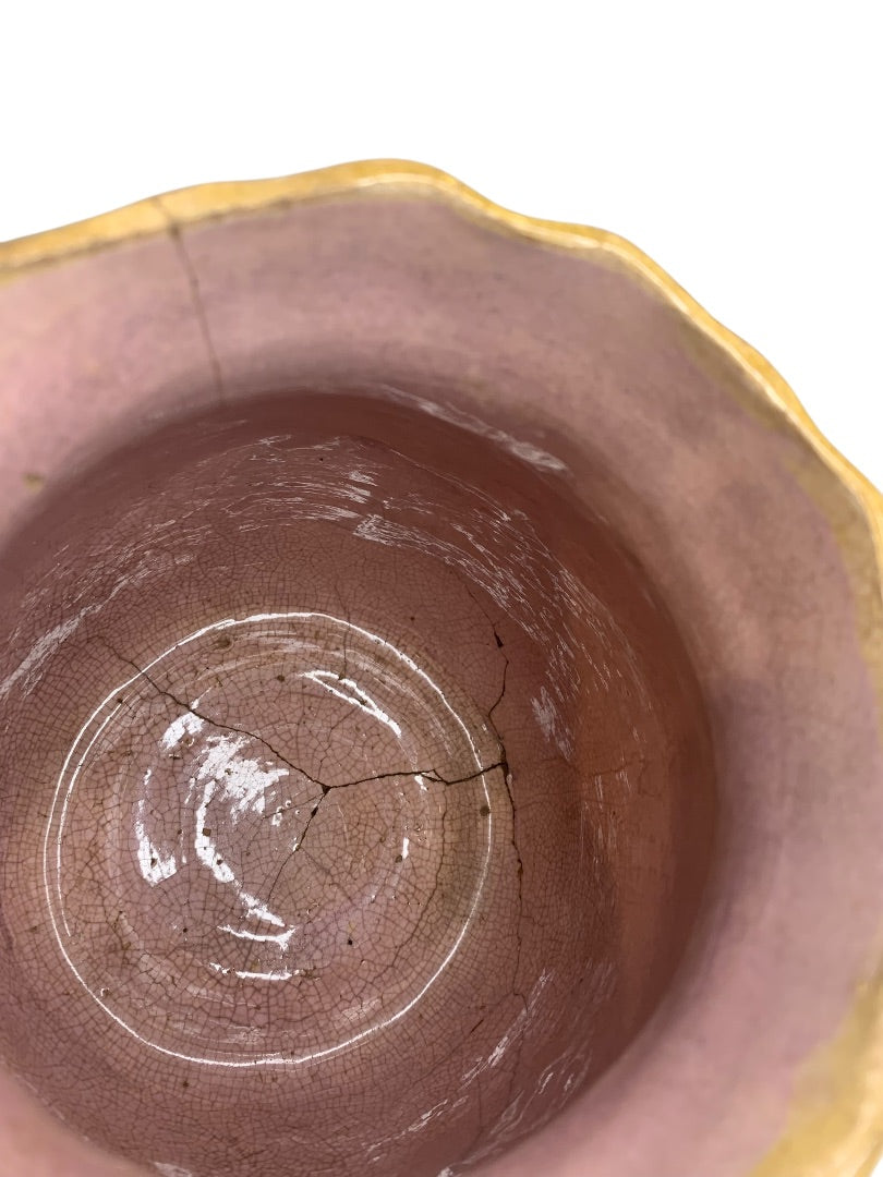 Antique Majolica Pottery Pitcher Daisy Bow Trim 6 Inch