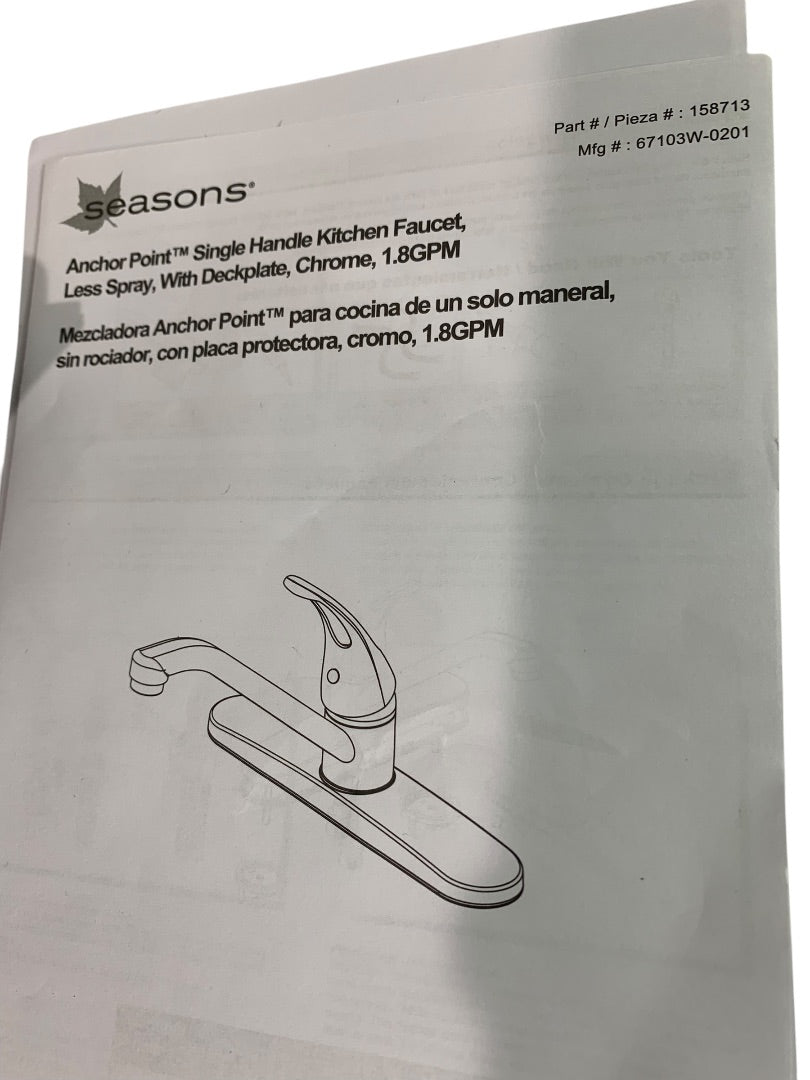 Seasons Single Handle Kitchen Fauced Less Spray Deckplate Chrome 158713