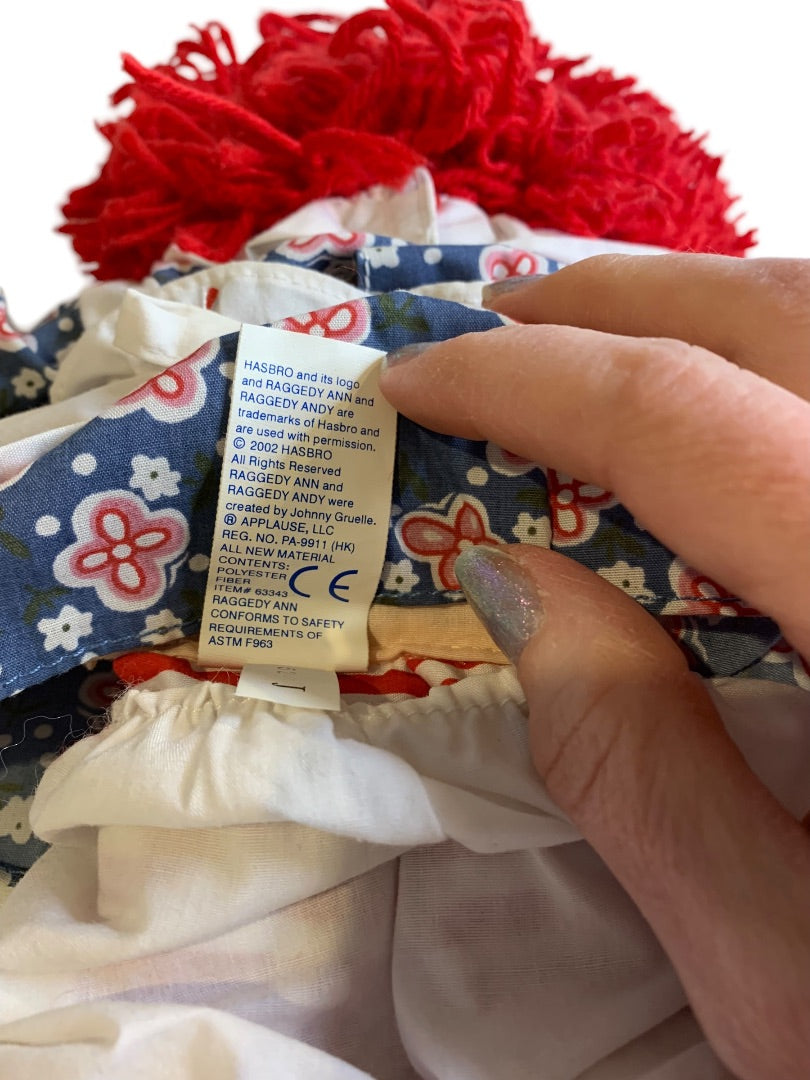 2002 Applause Hasbro Raggedy Ann Doll 15 Inch