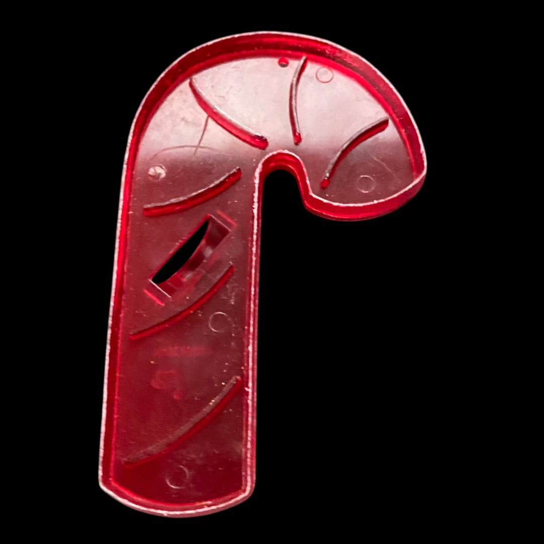 1970s Red Transparent Candy Cane Plastic Cookie Cutter USA