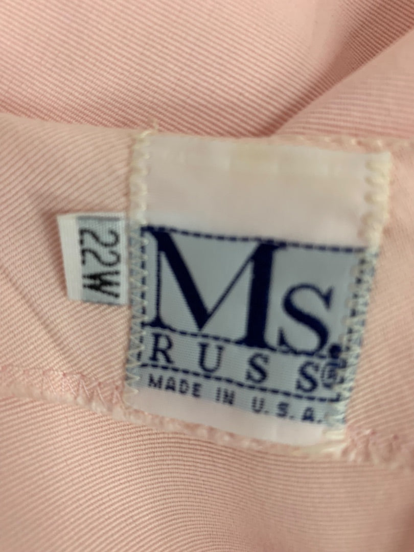 22W Ms Russ Womens 1980s Pink Blouse Shirt Short Sleeve Pullover