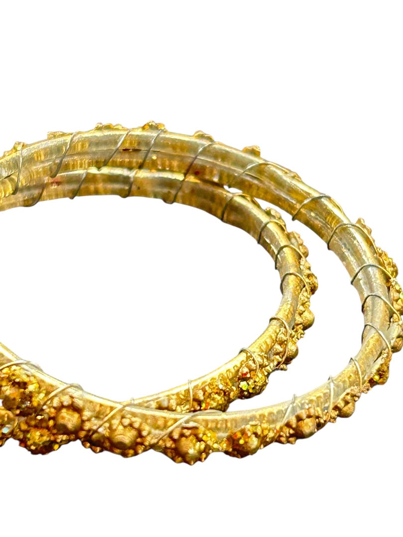 Lightweight Goldtone Small Bangle Bracelets Set of 2 Glitter 2.25" Inside Diameter