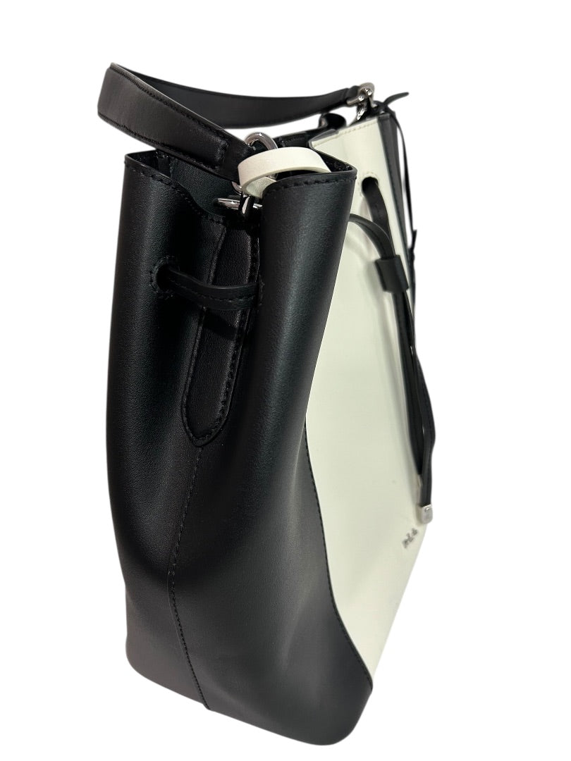 Lauren Ralph Lauren Color Block Leather Bucket Bag Black Cream