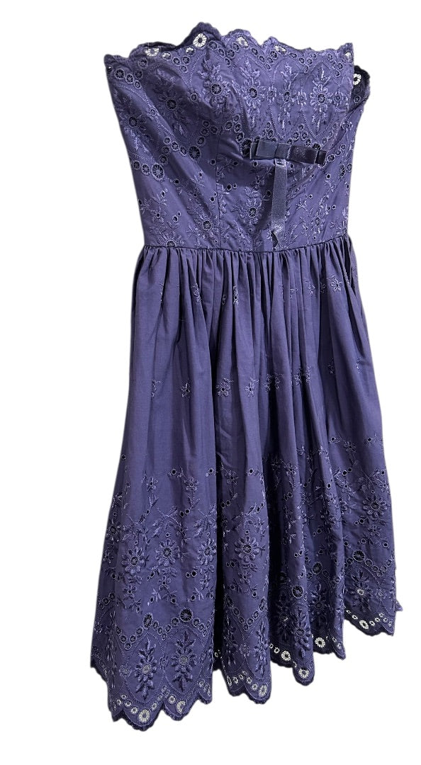 Size 4 Betsey Johnson Dress Purple Strapless Eyelet Embroidered Party
