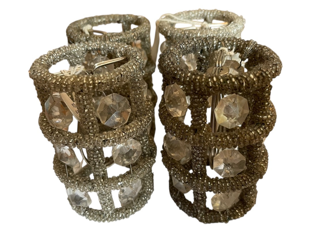 Set of 4 Beaded Lamp Shade Beads Plastic Metal Frame Clip On 4" x 2"