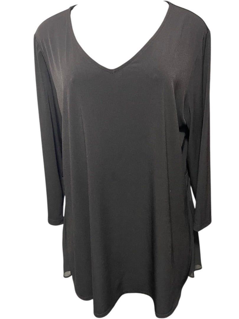 Large Susan Graver Womens Pullover Travel Knit Shirt V-Neck Black