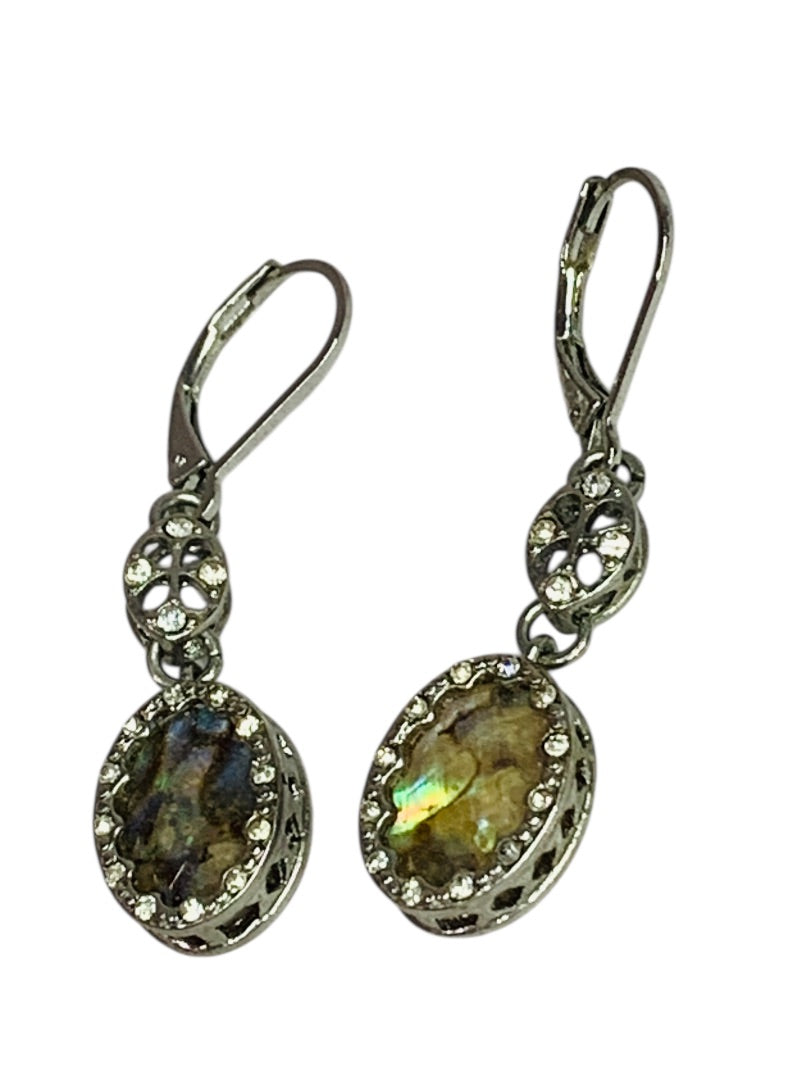 Ornate Silvertone Leverback Pierced Earrings 1 5/8" Drop Dangle