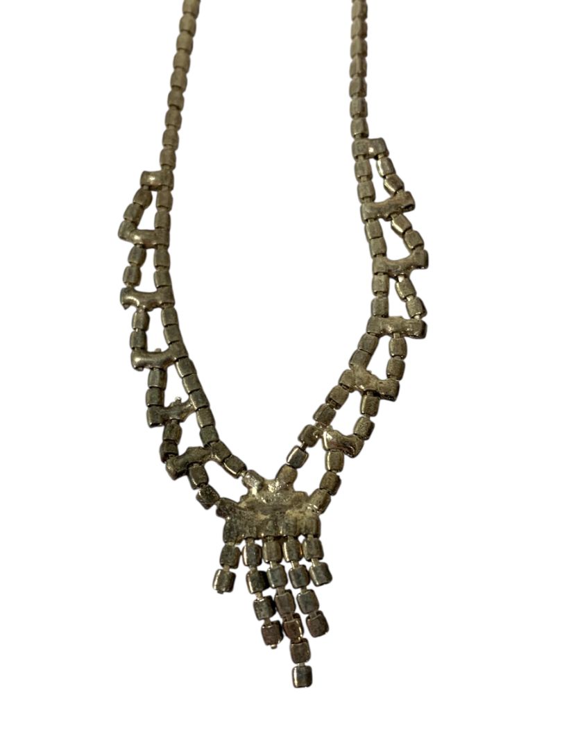 Vintage Rhinestone Swag Necklace 16.5 Inch Silvertone Hook Clasp