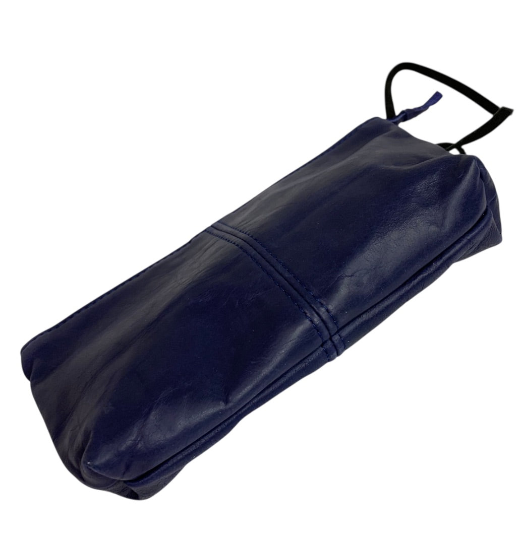 CAS Handmade Bright Navy Blue Leather Clutch Wristlet Zip Top