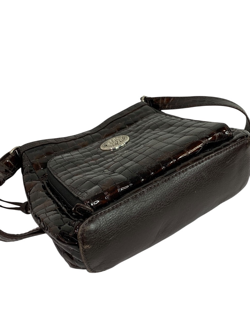 Brighton Cher Front Wallet Organizer Patent Leather Brown Crossbody Bag