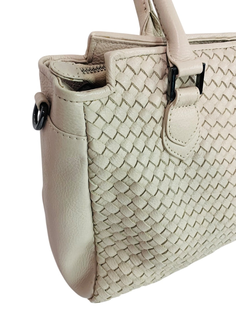 Waterlily Woven Leather Tote Bag Cream Satchel Purse Crossbody Strap Los Angeles