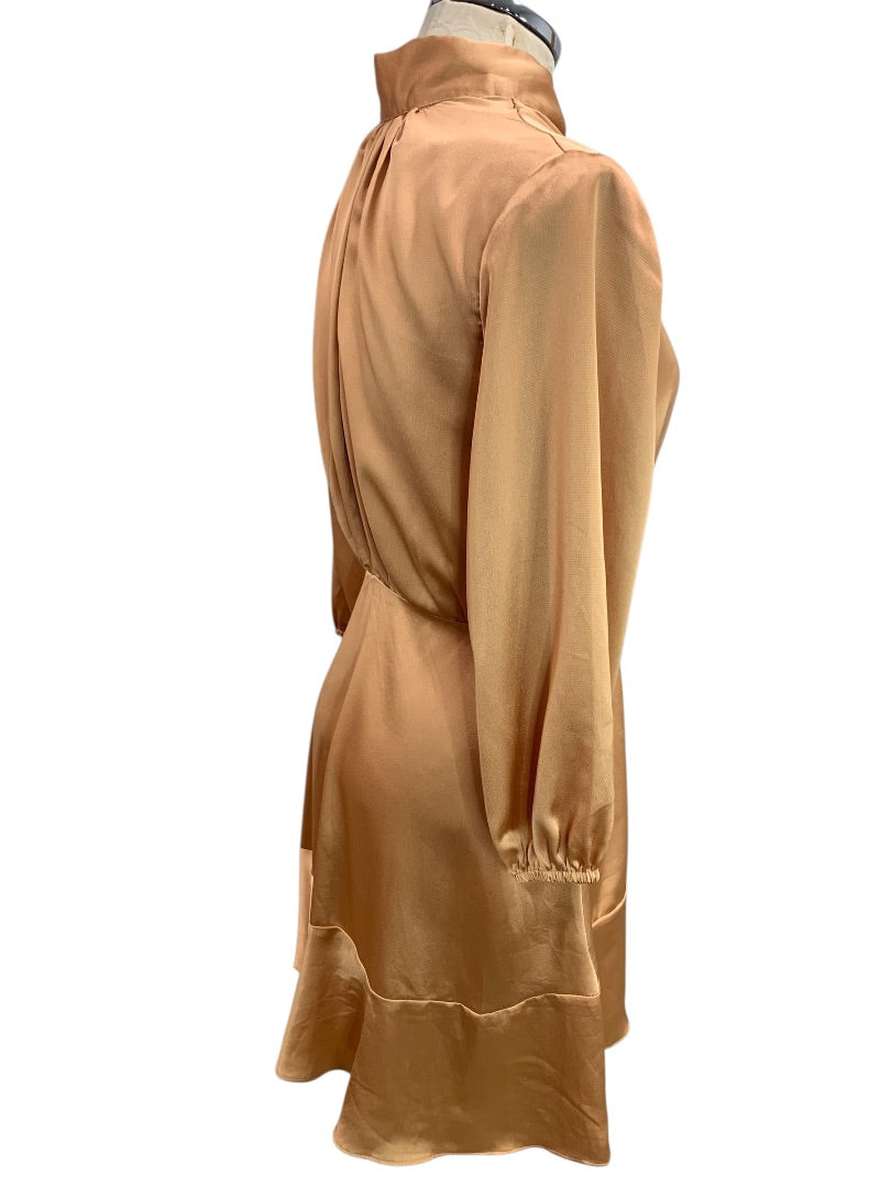 Small Vici Womens Satin Long Sleeve Dress Banded Waist Goldy Orange Color