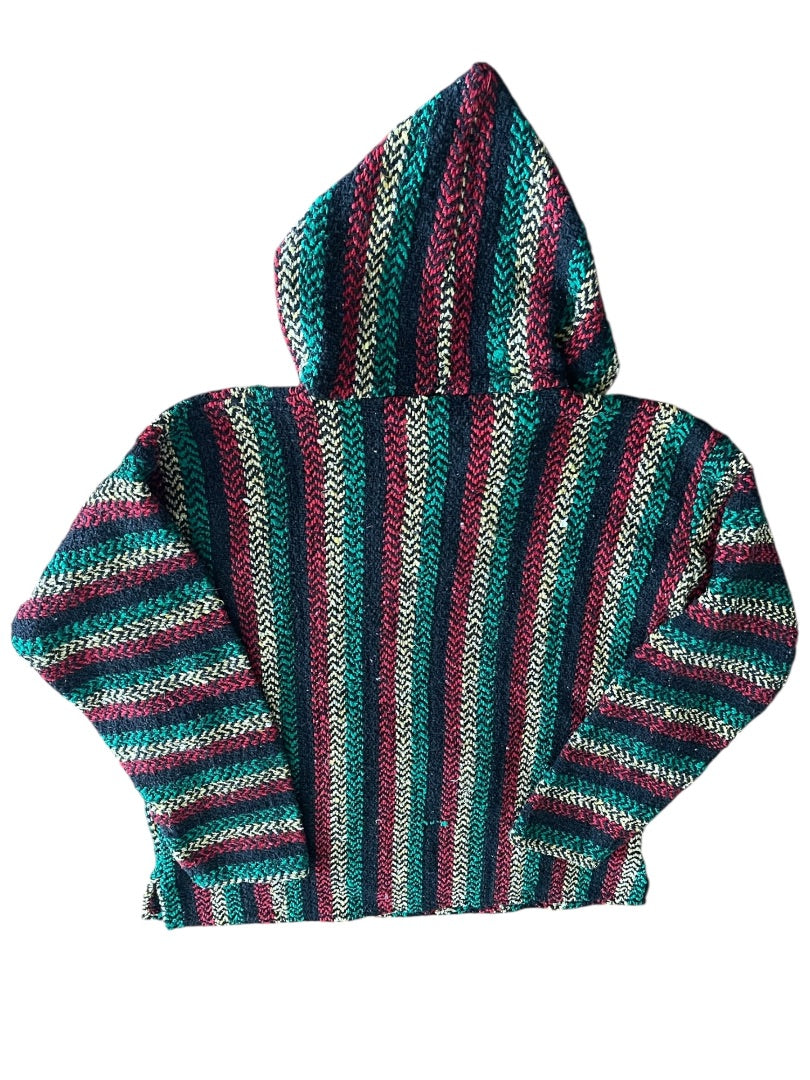XL Baja Joe Warm Yourself Not the Earth Striped Rasta Hippie Hoodie Pocket