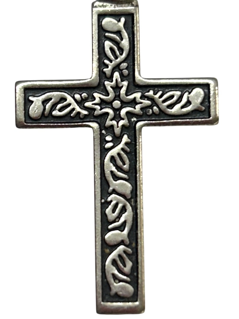Silvertone Black Ornate Pendant Cross Religious 1.2"