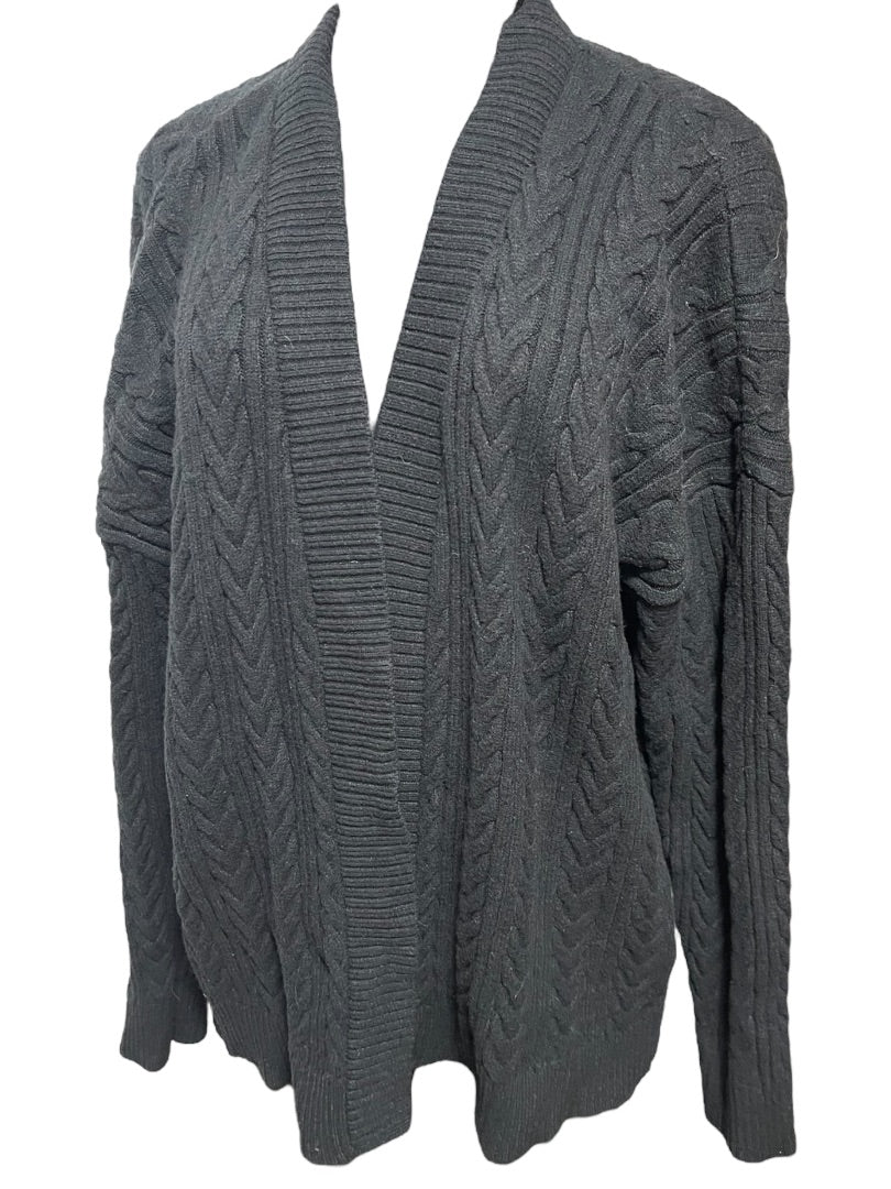 XL Cyrus Cable Knit Open Cardigan Sweater Black Womens