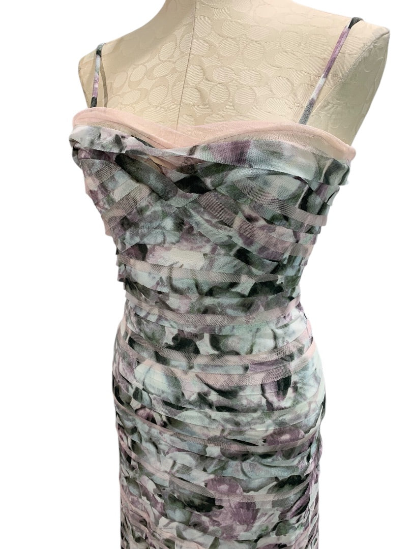 XXS BCBG Max Azria Erika Tulle Tiered Gown Dress Watercolor