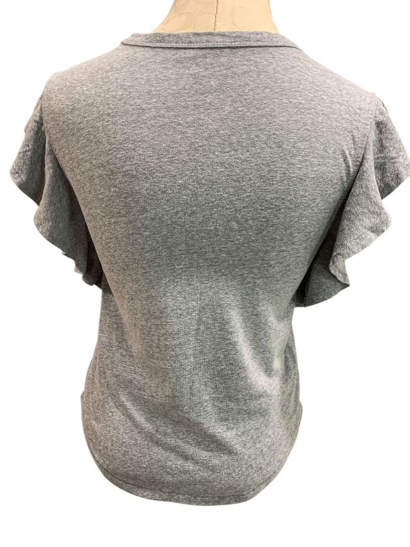 XS Loft Womens Gray Ruffle Sleeve Heathered Tshirt