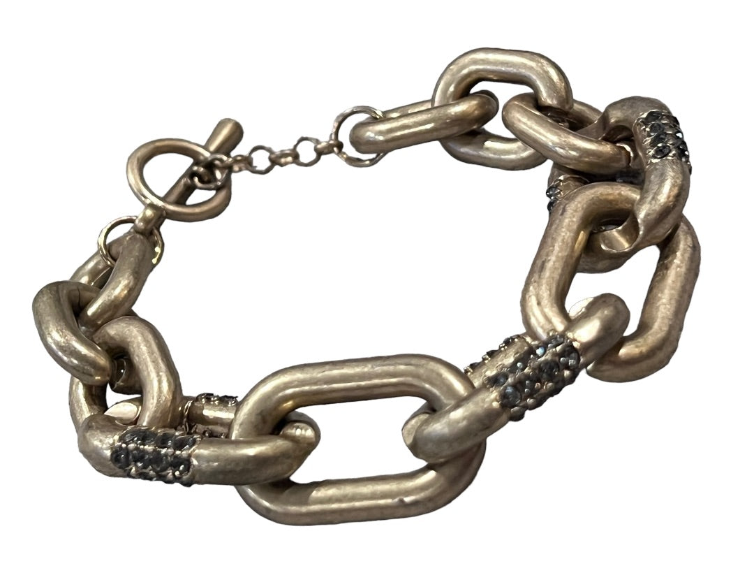 Kenneth Cole Matte Gold Tone Rhinestone Crystal Link Bracelet Toggle Closure