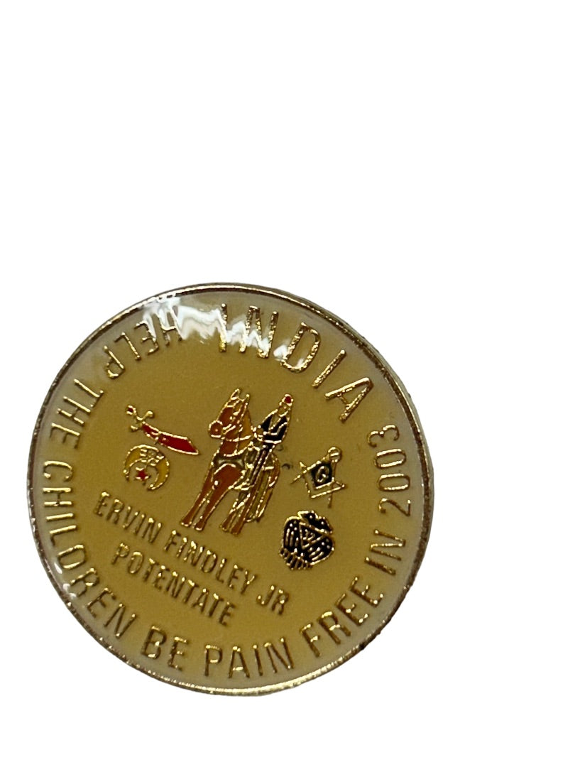 Shriners Lapel Pink India Help the Children be Pain Free 1" Diameter