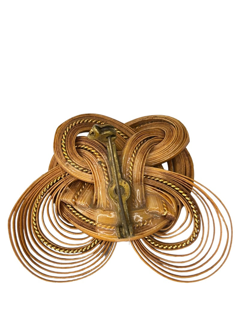 Quilled Dark Brown Brooch Pin Fold Art Dark Brown Goldtone 2"