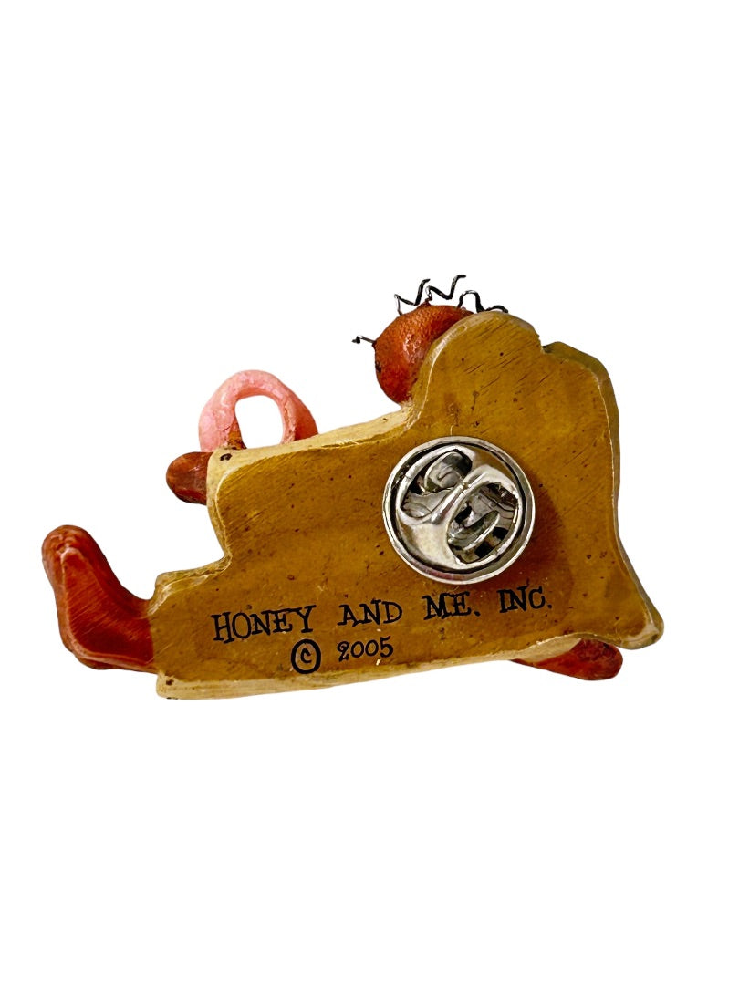 Honey and Me Breast Cancer Pin 2005 Brooch Primitive Style 1 3/4"