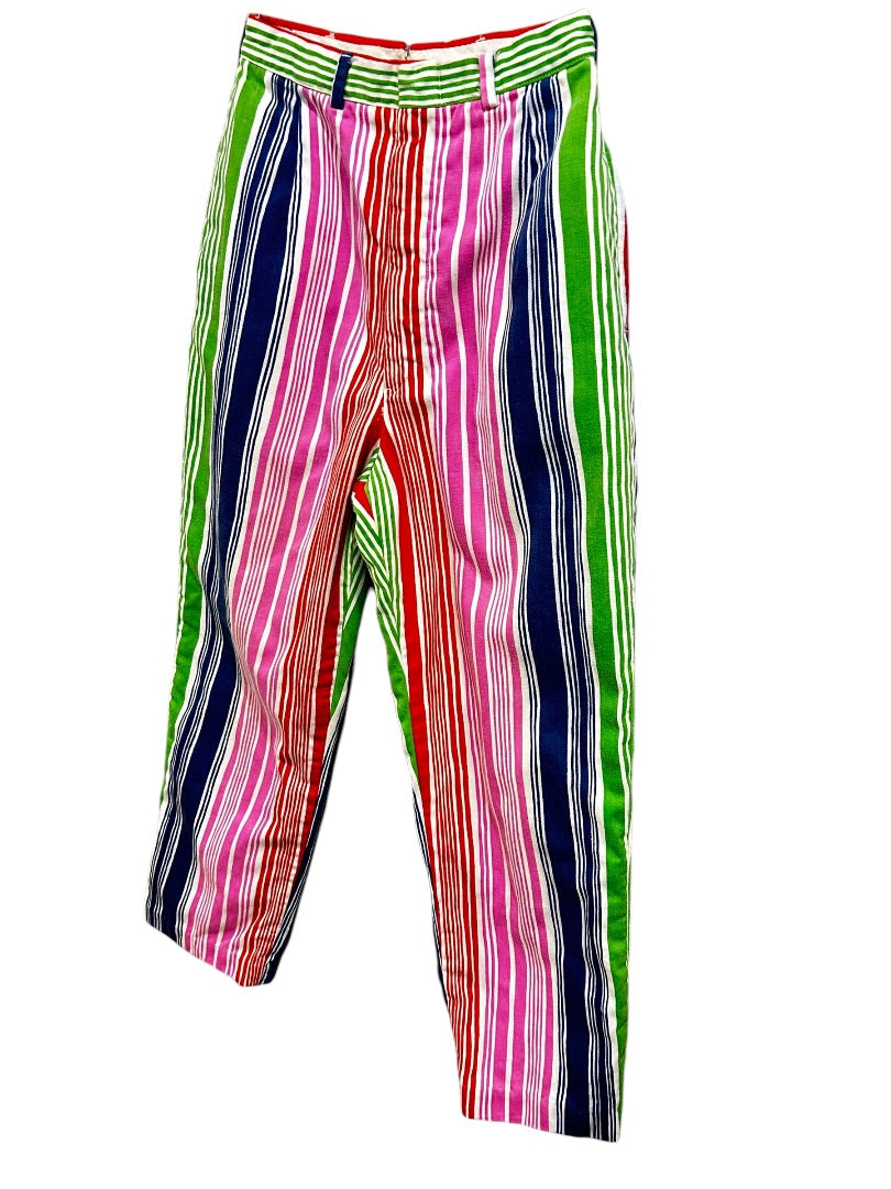 Y2K Corner House Striped Vibrant Color Lined Pants Women's Straight Leg Pockets