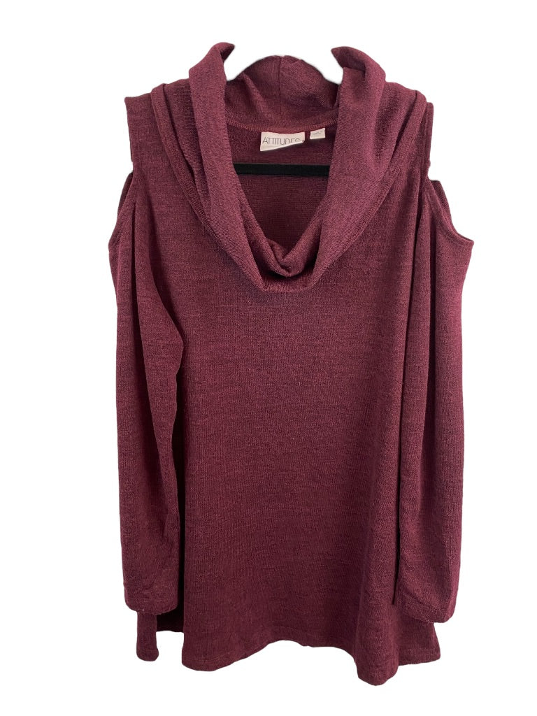 1X Attitudes by Renee Women's Cold Shoulder Cowl Neck Sweater Eggplant