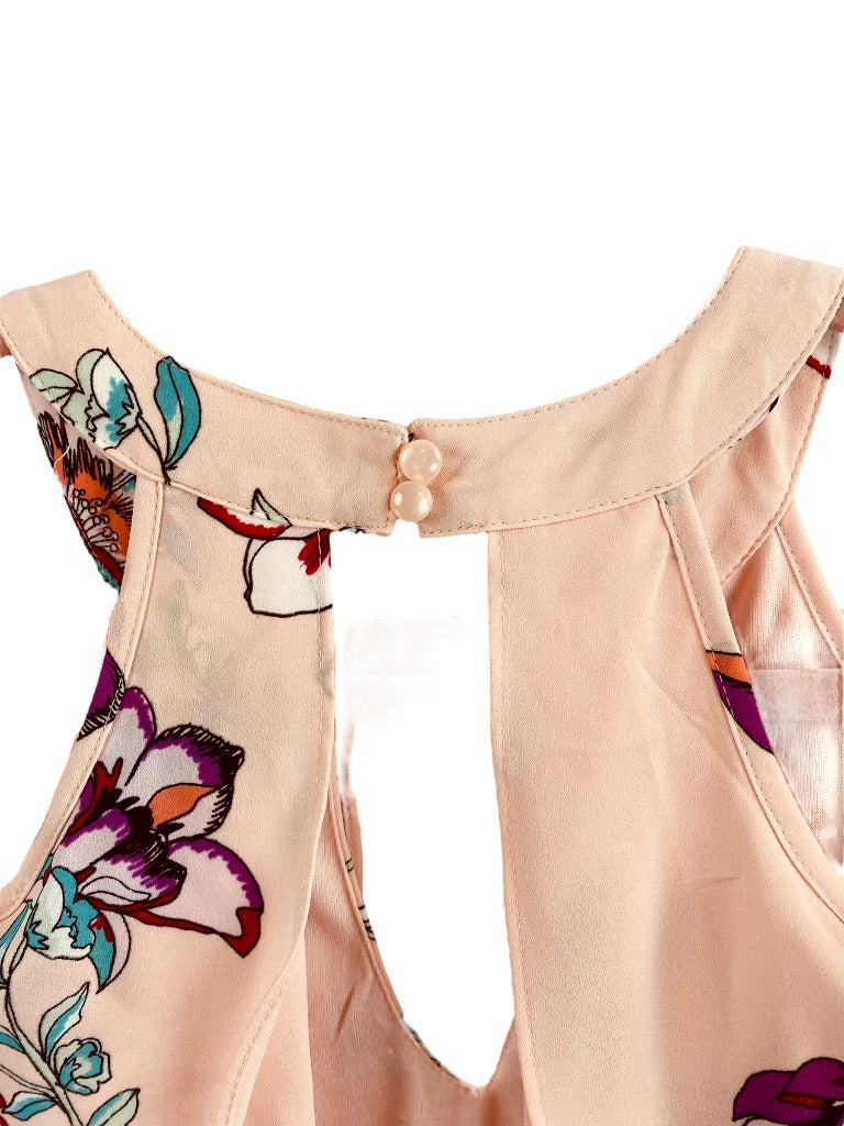 XS Candie's Pink Lined Cold Shoulder Halter Shift Dress Floral