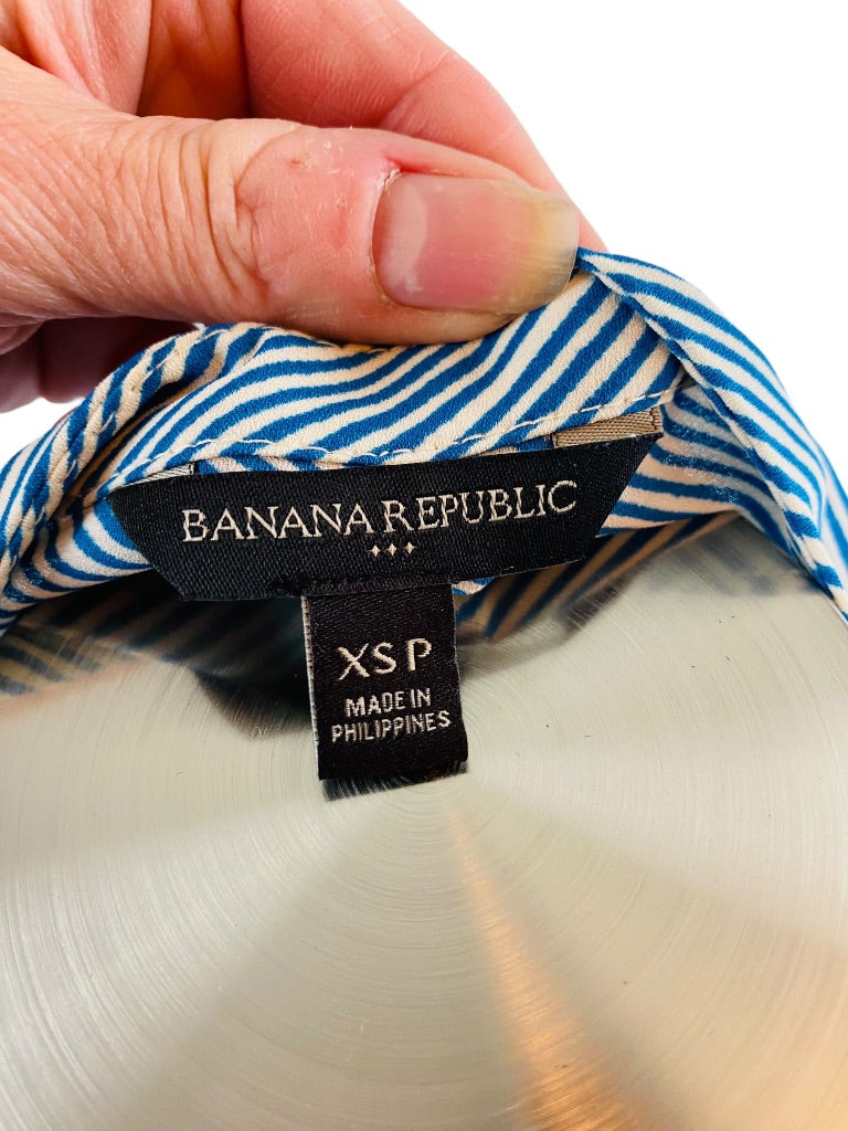 XSP Banana Republic Petite Turquoise Stripe Womens Short Sleeve Blouse