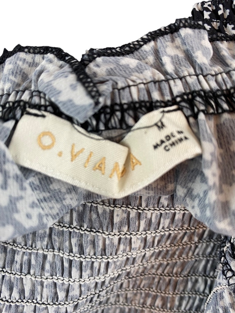 Medium O. Vianca Junior Women's Print Tie Shoulder Sundress Smocked Fitted V-Neck