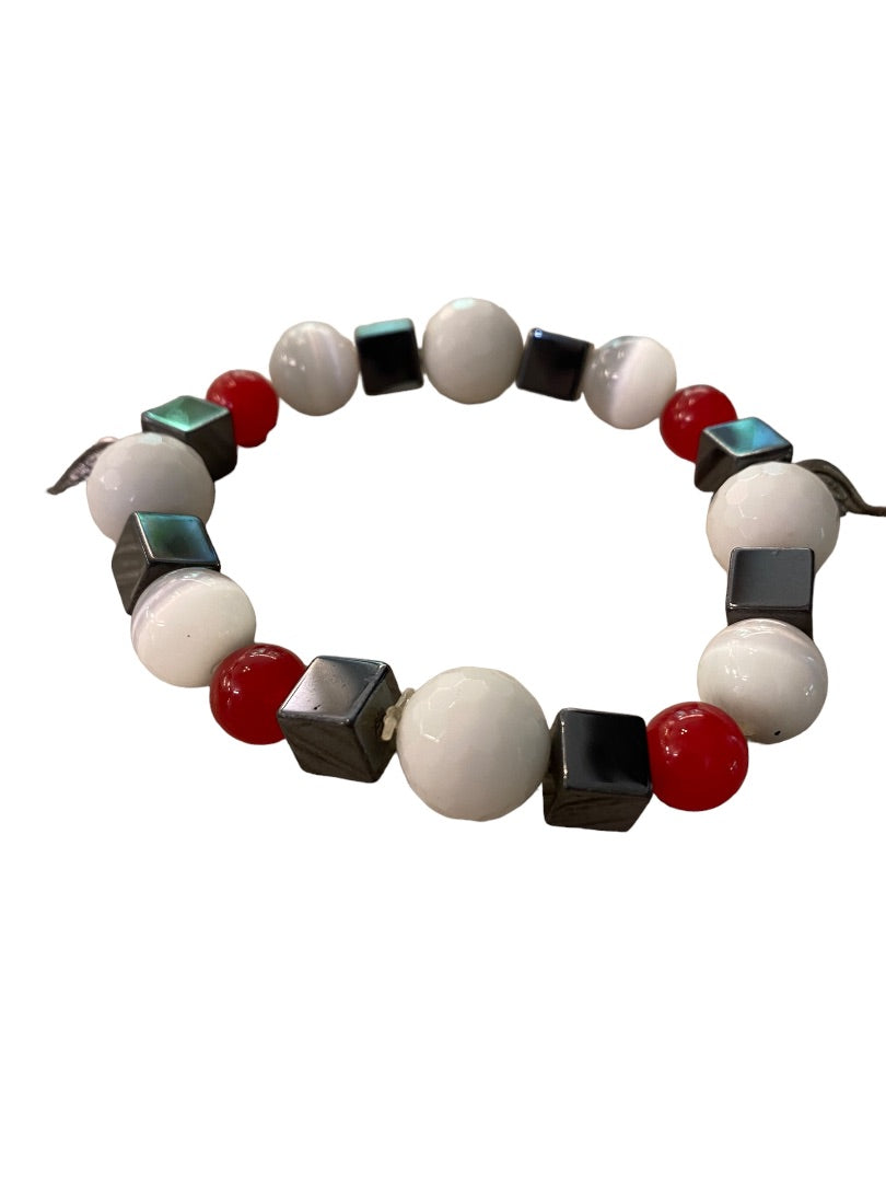 Large Wrist Red White Blue Stretch Bracelet 3" Wing Charms