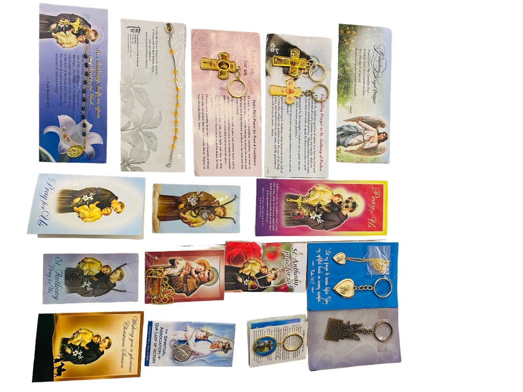 Lot of 16 Assorted Catholic Christian Prayers Cards Jewelry Saints Key Chain Cross Vintage