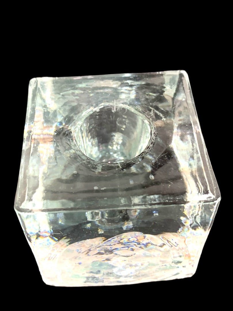 Art Glass Vintage Cube Candle Holder Taper 2 Inches