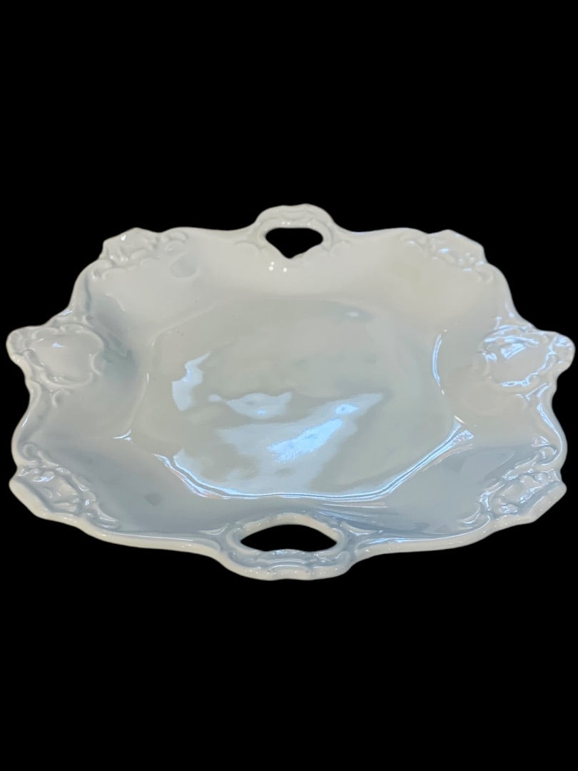 Kaiser Alka Kunst Vintage White Square Porcelain Handled Bon Bon Tray Dish 8.5 Inches