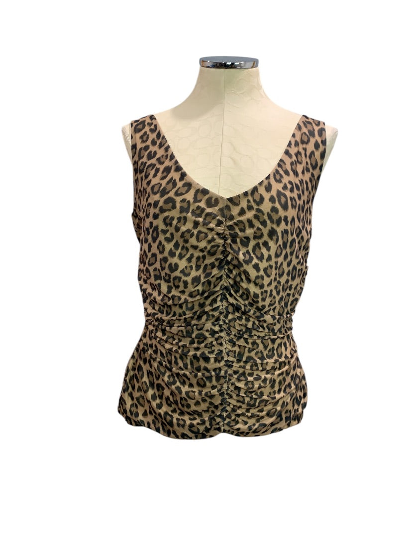 XL Teez-Her Womens Animal Print Ruched V-Neck Tank Top Shirt