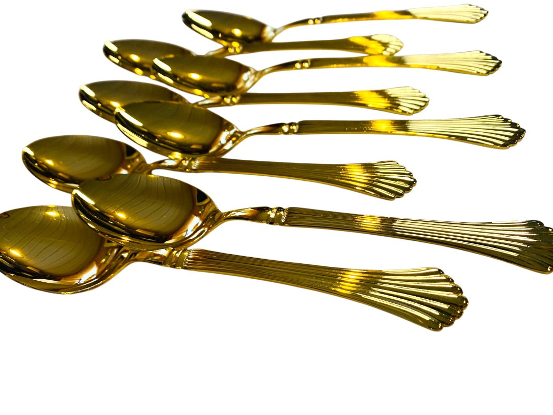 Gold Electroplate Vintage Tablespoons Set of 8 Scalloped 7.5 Inch