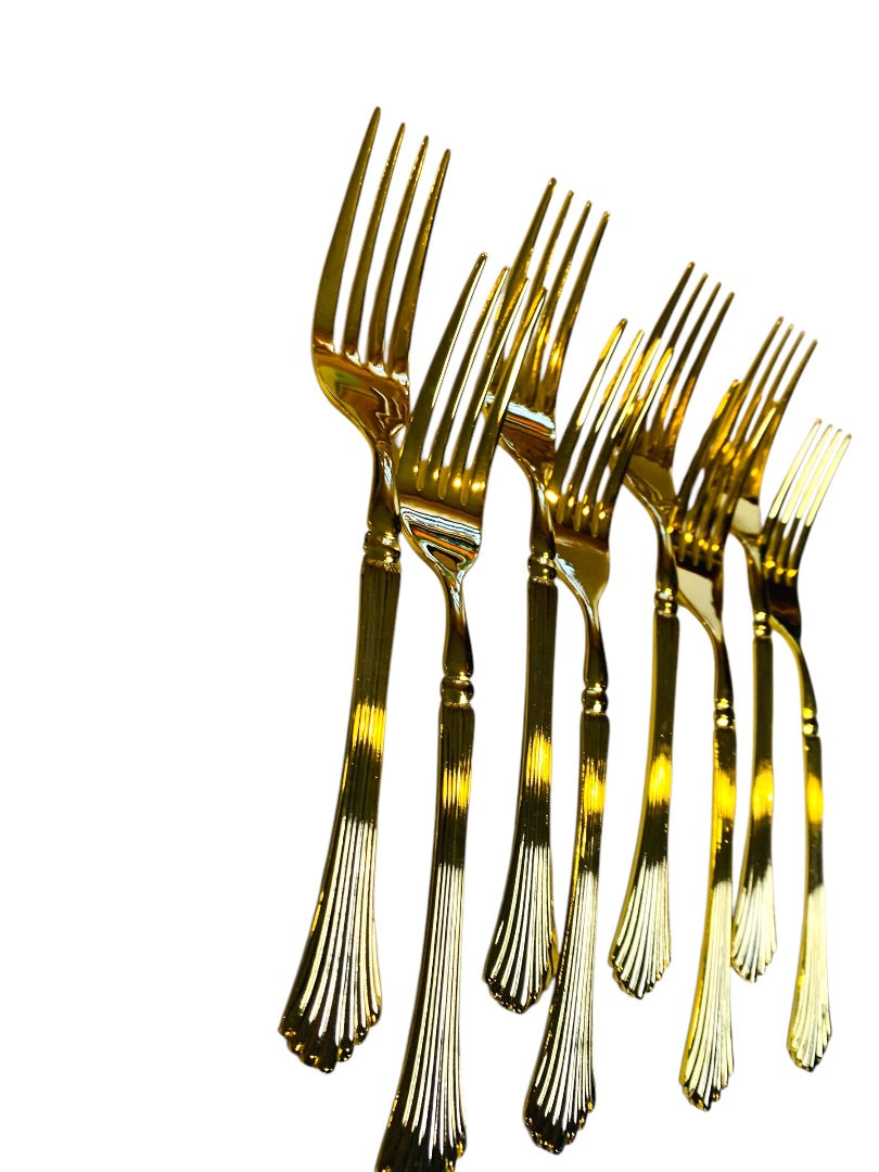 Gold Electroplate Vintage Dinner Forks Set of 8 Scalloped 7.75 Inch