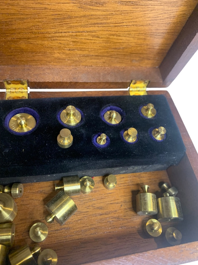 Vintage Lot of 25 Jewelers Weights in Wooden Box Apothecary Medical B