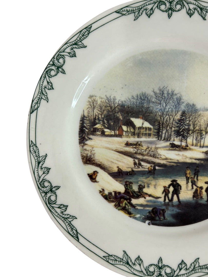 Currier and Ives 2001 Decorative 8 Inch Plate Ice Skating Pond Scene