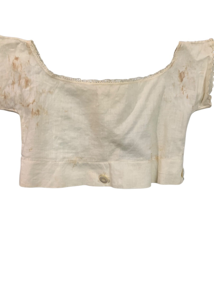 Antique Victorian Girls Undershirt Muslin Button Back 1800s