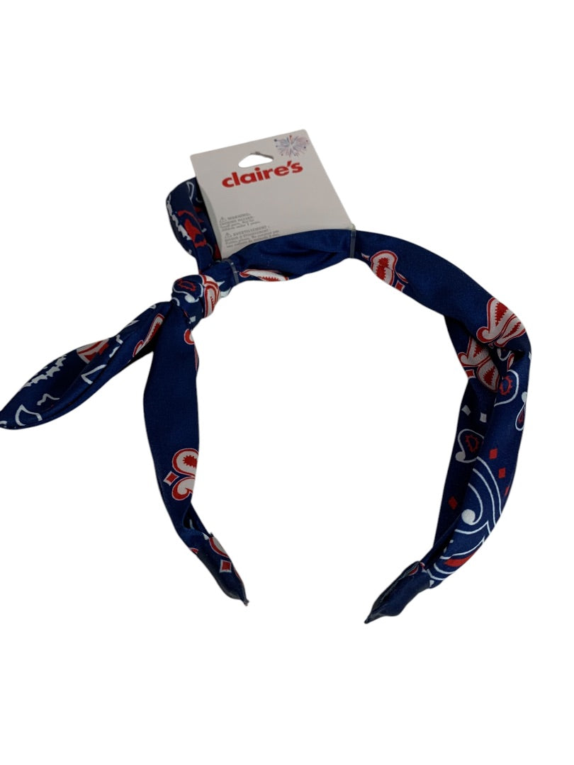 Claires New Headband Patriotic Fabric Covered Paisley Bow
