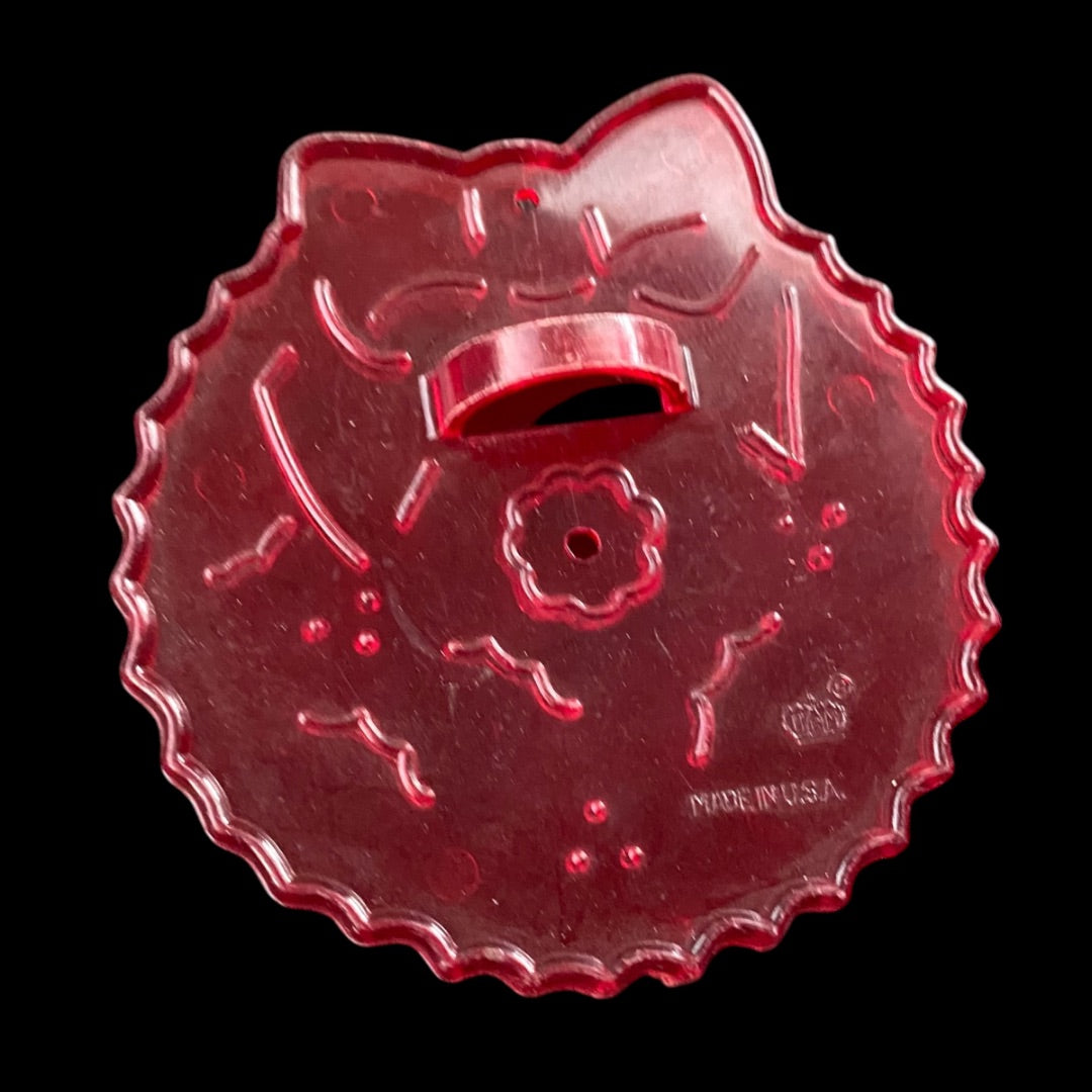 1970s Red Transparent HRM Wreath Plastic Cookie Cutter USA