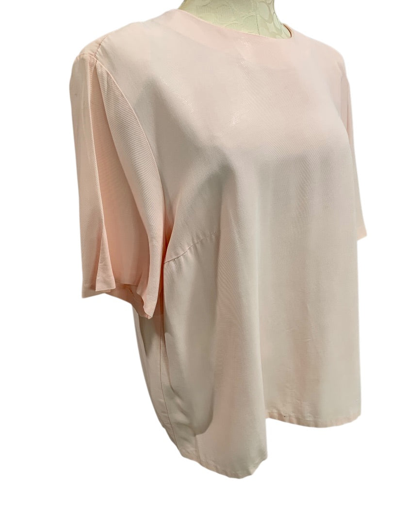 22W Ms Russ Womens 1980s Pink Blouse Shirt Short Sleeve Pullover